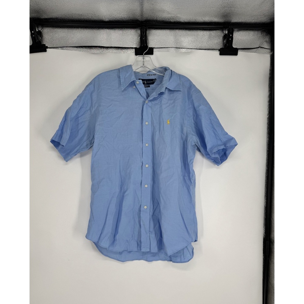 Polo Ralph Lauren Shirt Large Linen Blend Classic Fit Short Sleeve Button Up